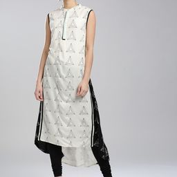 W Women Off-White & Black Printed High-Low A-Line Sustainable Kurta-image-52