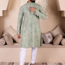 Lightpole Floral Printed Mandarin Collar Straight Cotton Kurta-picture-40