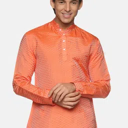 Sethukrishna Men Orange Ethnic Motifs Thread Work Handloom Kurta-39