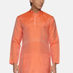 Sethukrishna Men Orange Woven Design Kurta-image-59