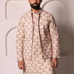 Lightpole Mandarin Collar Long Sleeves Geometric Printed Straight Kurta-1