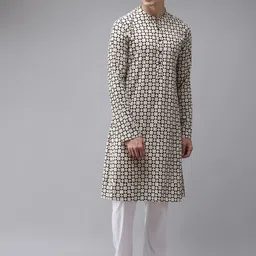 See Designs Men Beige & White Cotton Printed Kurta-picture-50