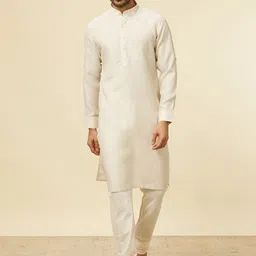 Manyavar Band Collar Straight Linen Kurta-picture-56
