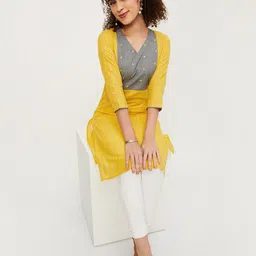 max Striped V- Neck Straight Cotton Kurta-image-75