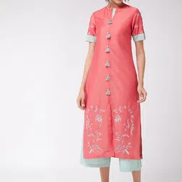 Pannkh Ethnic Motifs Embroidered Band Collar A-Line Kurta-picture-48