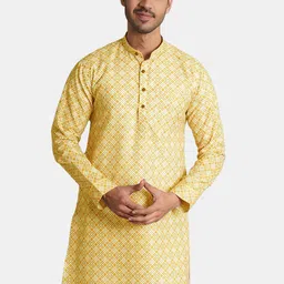 Wintage Geometric Printed Mandarin Collar Silk Cotton Kurta-picture-3