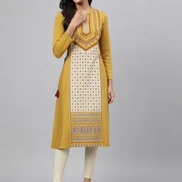 AURELIA Women Yellow & White Ethnic Motifs Printed Kurta-picture-58