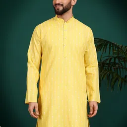 Armaan Ethnic Mandarin Collar Thread Work Block Print Cotton Kurta-image-27