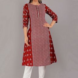 KANNAHI Ethnic Motifs Printed Round Neck Pure Cotton A-Line Kurta-image-51