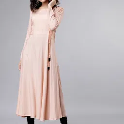 Vishudh Women Peach-Coloured Solid A-Line Kurta-26