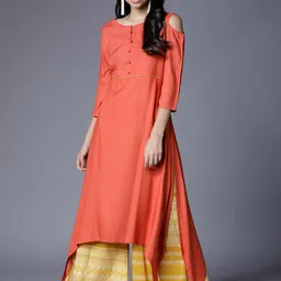 Vishudh Women Orange Solid A-Line Kurta-image-49