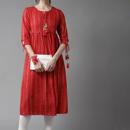 HERE&NOW Women Red Printed A-Line Kurta-54