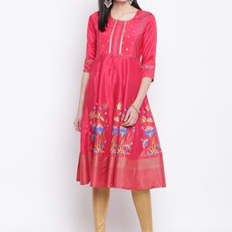 Rangriti Women Pink & Golden Printed A-Line Kurta-image-28