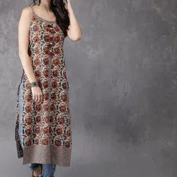 Anouk Women Off-White & Navy Printed A-Line Kurta-48
