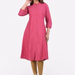 KALINI Women Pink & razzmatazz Ethnic Motifs Printed Thread Work Floral Kurta-image-50