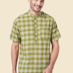 YU by Pantaloons Men Green & Off White Checked Cotton Kurta-image-57
