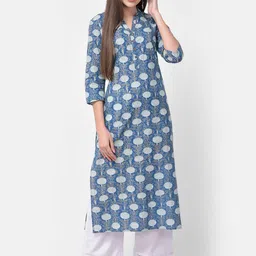 Pistaa Women Blue Floral Printed Floral Kurta-11