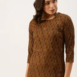 SHOWOFF Women Brown Floral Printed Floral Kurta-image-36