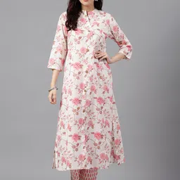 SAABHI Floral Printed Mandarin Collar Pure Cotton Straight Kurta-picture-10