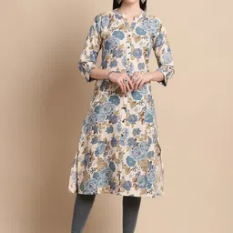 Pistaa Floral Printed Cotton Straight Kurta-28