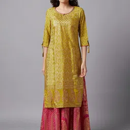 AURELIA Women Green & Gold-Toned Ethnic Motifs Kurta-image-63