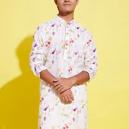 VASTRAMAY Boys Floral Printed Mandarin Collar Long Sleeves Cotton Silk Kurta-50