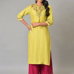 W Women Floral Embroidered Keyhole Neck Kurta-image-84