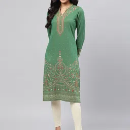 AURELIA Women Green & Red Floral Printed Kurta-picture-2