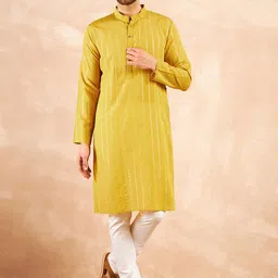 SWAGG INDIA Woven Design Striped Mandarin Collar Long Sleeves Straight Kurta-34