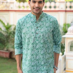 Shasak Floral Printed Mandarin Collar Straight Cotton Kurta-image-25