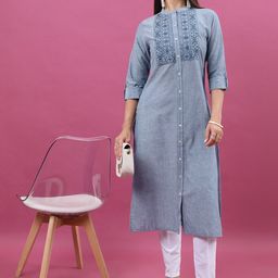 Vishudh Geometric Yoke Design Embrioderd Cotton Kurta-picture-28