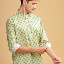 Anouk Geometric Printed Mandarin Collar Curved Cotton Straight Short Kurta-image-28