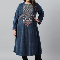 W Women Plus Size Geometric Embroidered Thread Work Anarkali Kurta-19