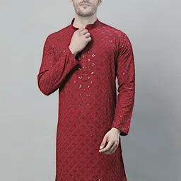 SG LEMAN Geometric Embroidered Mandarin Collar Sequinned Straight Kurta-image-47