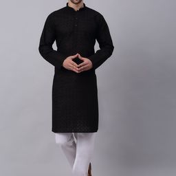 KRAFT INDIA Men Black Thread Work Cotton Kurta-picture-23