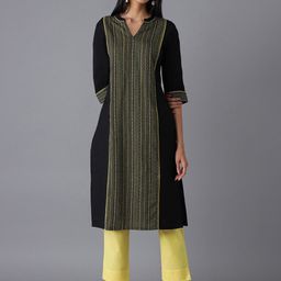 Aurelia Women Black Geometric Print Cotton Straight Kurta-image-96