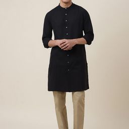 Fabindia FabBasic Men Black Solid Cotton Kurta-picture-54