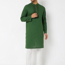 Ethnicity Men Green Embroidered Cotton Straight Kurta-image-62