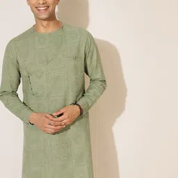 Fabindia FabBasic Men Green Cotton Kurta-image-54