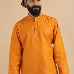 FILORI Mandarin Collar Thread Work Curved Straight Art Silk Short Kurta-image-18