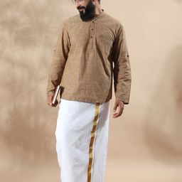 FILORI Mandarin Collar Pure Cotton Roll-Up Sleeves Straight Short Kurta-image-81