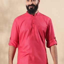 FILORI Band Collar Roll-Up Sleeves Straight Short Kurta-picture-13