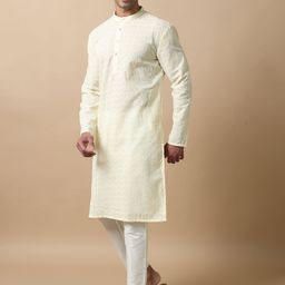 FILORI Embroidered Mandarin Collar Cotton Straight Kurta-picture-30