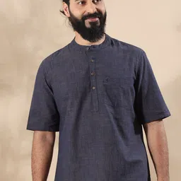 FILORI Mandarin Collar Thread Work Curved Straight Cotton Short Kurta-12