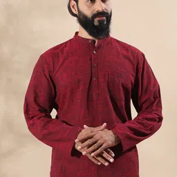 FILORI Mandarin Collar Thread Work Curved Straight Cotton Short Kurta-19
