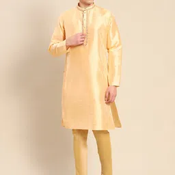 Amodh by Kisah Mandarin Collar Art Silk Straight Regular Kurta-image-54