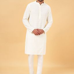 indus route by Pantaloons Woven Design Mandarin Collar Straight Cotton Kurta-image-52