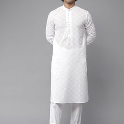 See Designs Men White Chikankari Embroidered Straight Kurta-37