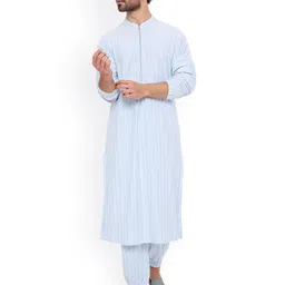 PS MEN BY PAYAL SINGHAL Striped Mandarin Collar Straight Kurta With Jogger-image-15