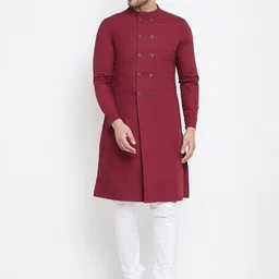 Hypernation Band Collar Regular Cotton A-Line Kurta-image-56